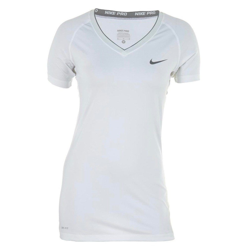 Nike Pro Combat Women's Large White Dri-FIT Fitted V-Neck Shirt